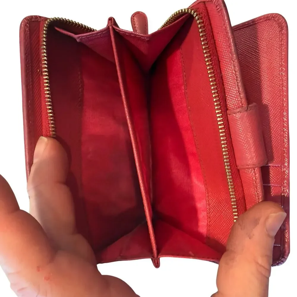 Prada Saffiano leather compact wallet in red/coral (rosso)